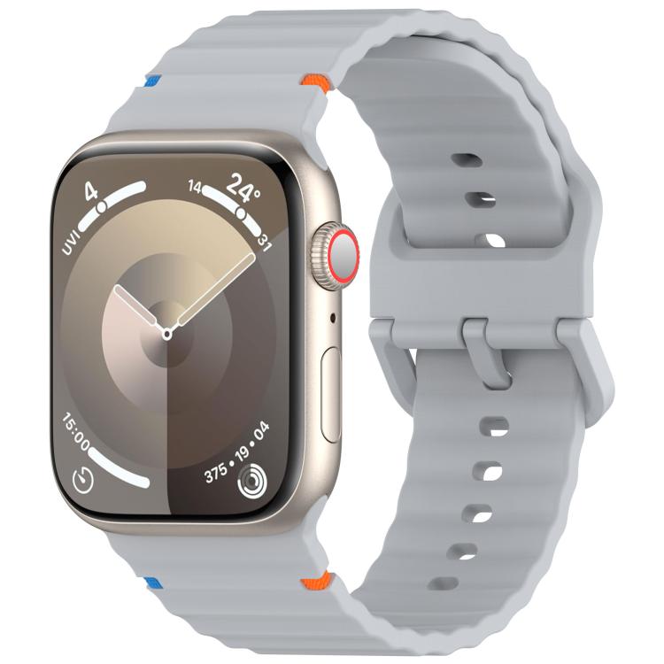 For Apple Watch 46mm / 49mm / 45mm / 44mm Kalebol Wavy Grain Stitched Silicone Watch Band(Grey) by Kalebol