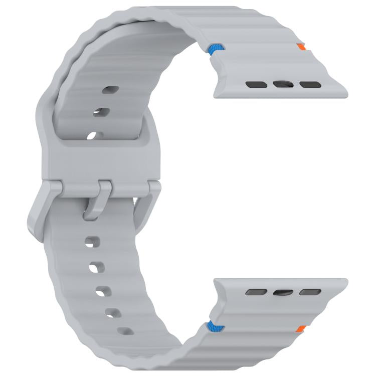 For Apple Watch 46mm / 49mm / 45mm / 44mm Kalebol Wavy Grain Stitched Silicone Watch Band(Grey) by Kalebol
