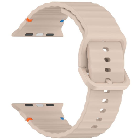 For Apple Watch 42mm / 41mm / 40mm / 38mm Kalebol Wavy Grain Stitched Silicone Watch Band(Milk Tea) by Kalebol