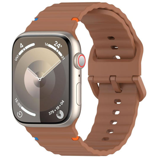 For Apple Watch 42mm / 41mm / 40mm / 38mm Kalebol Wavy Grain Stitched Silicone Watch Band(Brown) by Kalebol