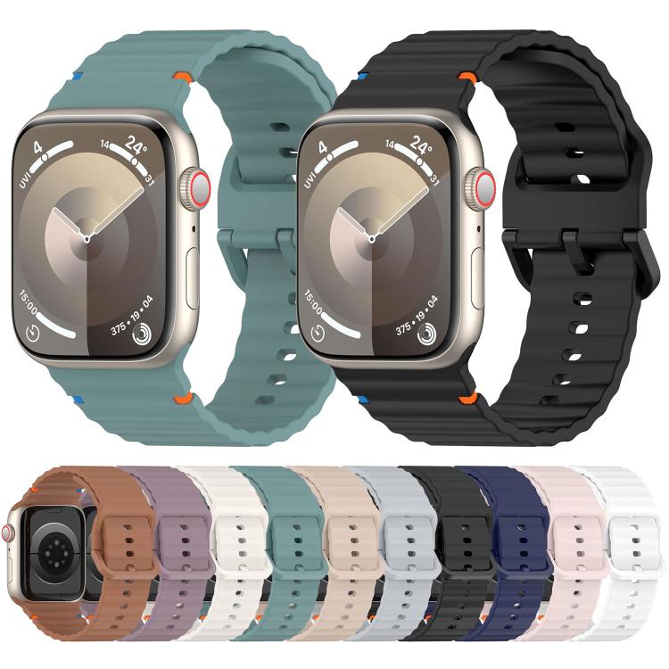 For Apple Watch 46mm / 49mm / 45mm / 44mm Kalebol Wavy Grain Stitched Silicone Watch Band(White) by Kalebol