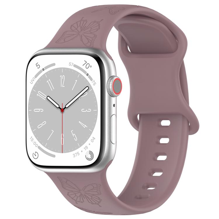 For Apple Watch 46mm / 49mm / 45mm / 44mm Kalebol 8-shaped Buckle Butterfly Embossed Silicone Watch Band(Smoky Purple) by Kalebol