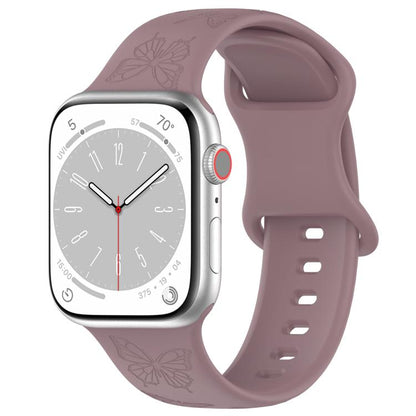 For Apple Watch 46mm / 49mm / 45mm / 44mm Kalebol 8-shaped Buckle Butterfly Embossed Silicone Watch Band(Smoky Purple) by Kalebol