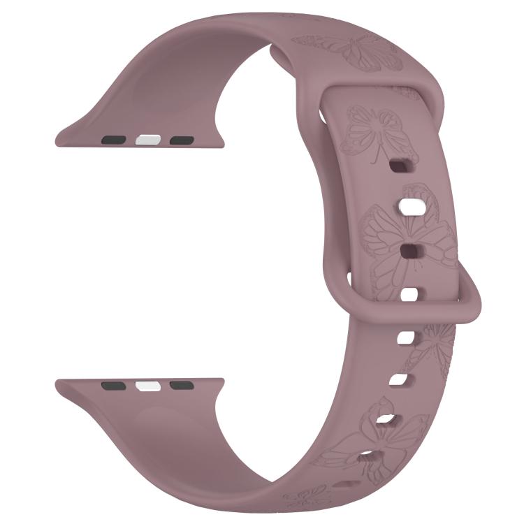 For Apple Watch 46mm / 49mm / 45mm / 44mm Kalebol 8-shaped Buckle Butterfly Embossed Silicone Watch Band(Smoky Purple) by Kalebol