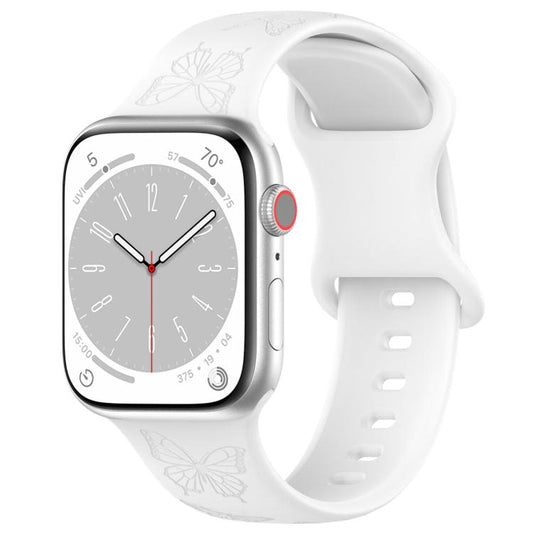 For Apple Watch 42mm / 41mm / 40mm / 38mm Kalebol 8-shaped Buckle Butterfly Embossed Silicone Watch Band(White) by Kalebol
