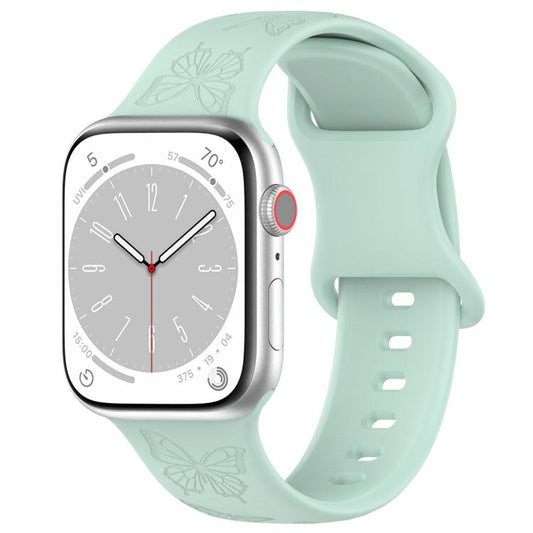 For Apple Watch 42mm / 41mm / 40mm / 38mm Kalebol 8-shaped Buckle Butterfly Embossed Silicone Watch Band(Light Green) by Kalebol