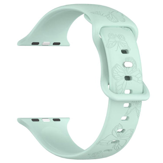 For Apple Watch 42mm / 41mm / 40mm / 38mm Kalebol 8-shaped Buckle Butterfly Embossed Silicone Watch Band(Light Green) by Kalebol