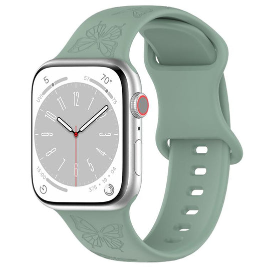 For Apple Watch 42mm / 41mm / 40mm / 38mm Kalebol 8-shaped Buckle Butterfly Embossed Silicone Watch Band(Olive Green) by Kalebol