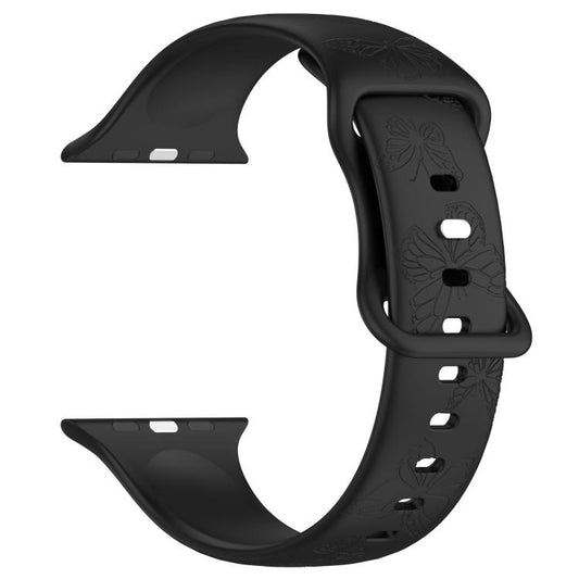 For Apple Watch 42mm / 41mm / 40mm / 38mm Kalebol 8-shaped Buckle Butterfly Embossed Silicone Watch Band(Black) by Kalebol