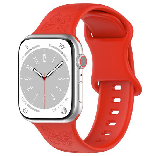For Apple Watch 42mm / 41mm / 40mm / 38mm Kalebol 8-shaped Buckle Butterfly Embossed Silicone Watch Band(Red) by Kalebol
