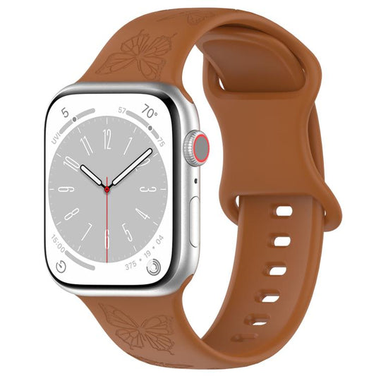 For Apple Watch 42mm / 41mm / 40mm / 38mm Kalebol 8-shaped Buckle Butterfly Embossed Silicone Watch Band(Coffee) by Kalebol