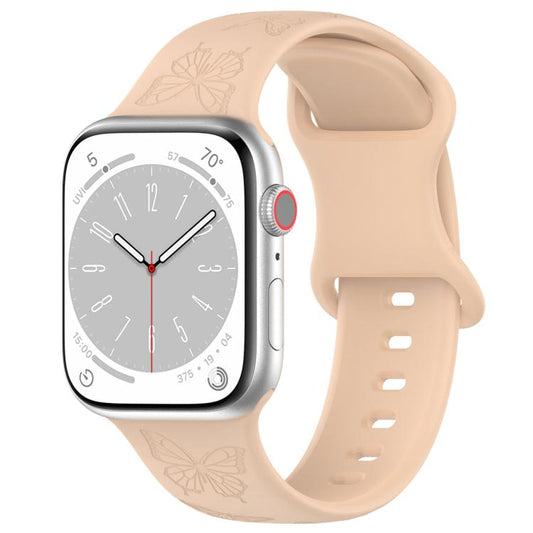 For Apple Watch 42mm / 41mm / 40mm / 38mm Kalebol 8-shaped Buckle Butterfly Embossed Silicone Watch Band(Milk Tea) by Kalebol