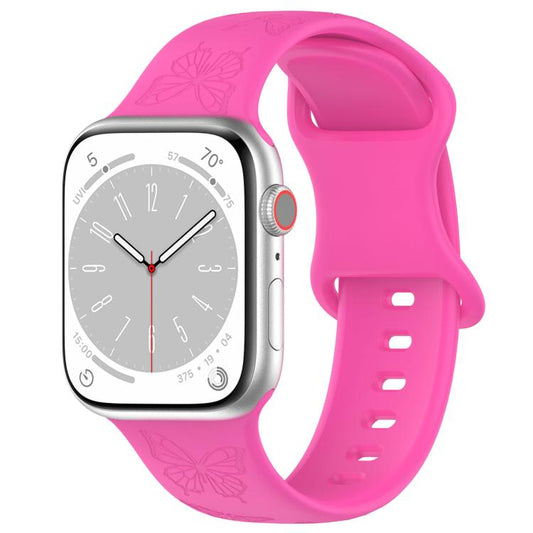 For Apple Watch 42mm / 41mm / 40mm / 38mm Kalebol 8-shaped Buckle Butterfly Embossed Silicone Watch Band(Hot Pink) by Kalebol