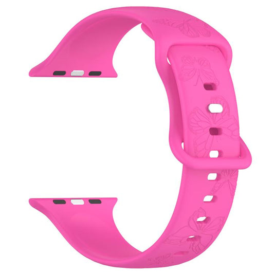 For Apple Watch 42mm / 41mm / 40mm / 38mm Kalebol 8-shaped Buckle Butterfly Embossed Silicone Watch Band(Hot Pink) by Kalebol