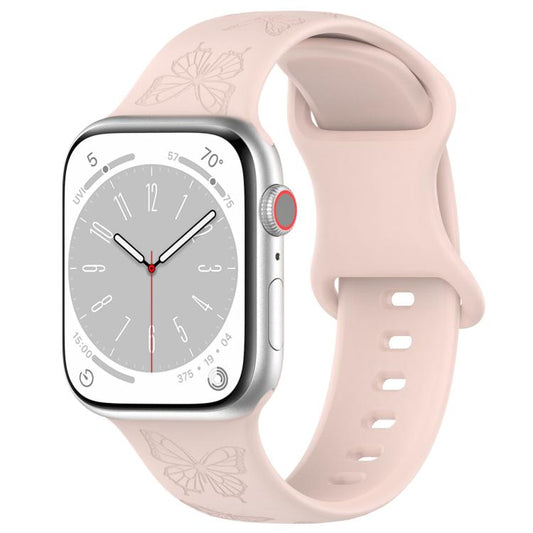 For Apple Watch 42mm / 41mm / 40mm / 38mm Kalebol 8-shaped Buckle Butterfly Embossed Silicone Watch Band(Sand Pink) by Kalebol