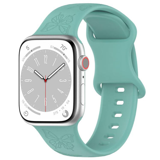 For Apple Watch 42mm / 41mm / 40mm / 38mm Kalebol 8-shaped Buckle Butterfly Embossed Silicone Watch Band(Cactus Green) by Kalebol
