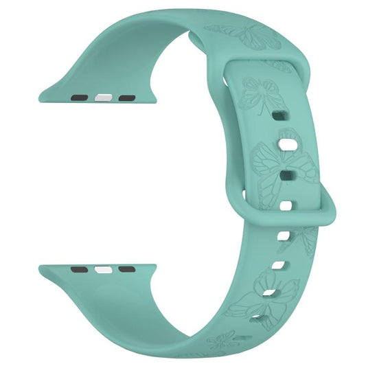 For Apple Watch 42mm / 41mm / 40mm / 38mm Kalebol 8-shaped Buckle Butterfly Embossed Silicone Watch Band(Cactus Green) by Kalebol