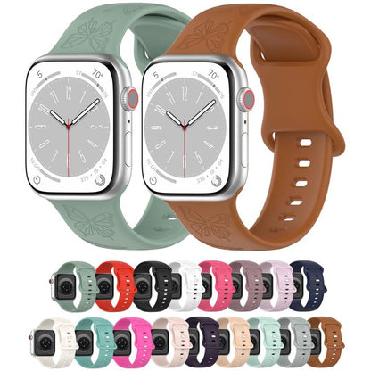 For Apple Watch 46mm / 49mm / 45mm / 44mm Kalebol 8-shaped Buckle Butterfly Embossed Silicone Watch Band(Olive Green) by Kalebol