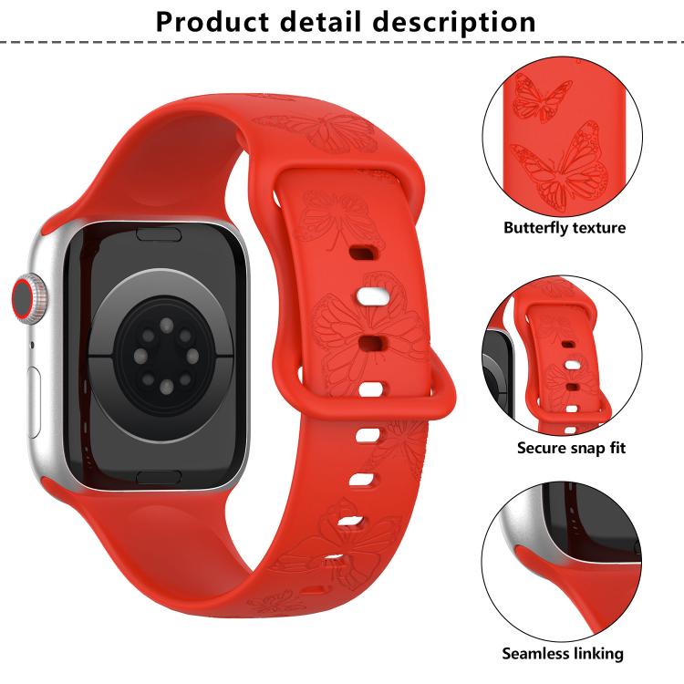 For Apple Watch 46mm / 49mm / 45mm / 44mm Kalebol 8-shaped Buckle Butterfly Embossed Silicone Watch Band(Peach Red) by Kalebol