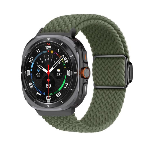 For Samsung Galaxy Watch Ultra 47mm / Ultra 2025 Kalebol Braided Loop Magnetic Black Buckle Watch Band(Dark Olive Green) by Kalebol
