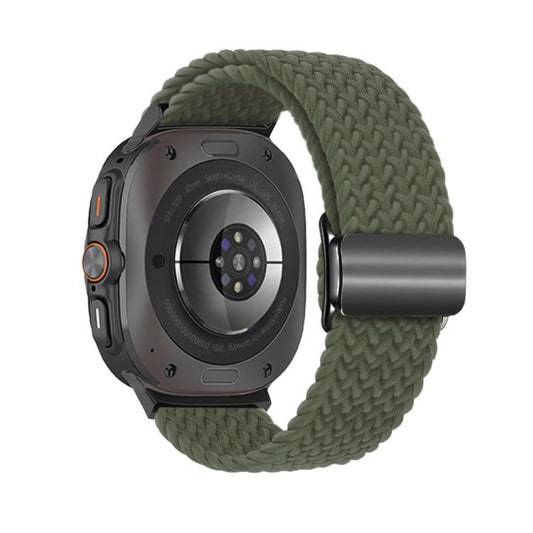 For Samsung Galaxy Watch Ultra 47mm / Ultra 2025 Kalebol Braided Loop Magnetic Black Buckle Watch Band(Dark Olive Green) by Kalebol