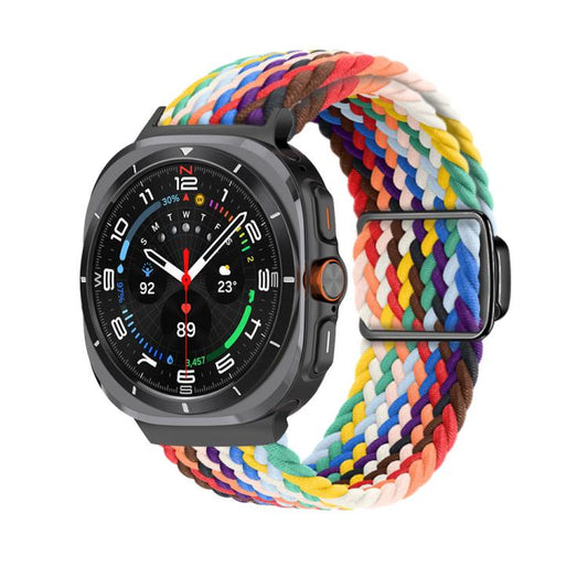 For Samsung Galaxy Watch Ultra 47mm / Ultra 2025 Kalebol Braided Loop Magnetic Black Buckle Watch Band(Official Rainbow) by Kalebol