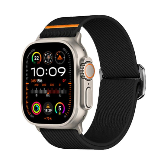For Apple Watch 46mm / 49mm / 45mm / 44mm Kalebol Bull Bead Buckle Elastic Nylon Watch Band(Black) by Kalebol