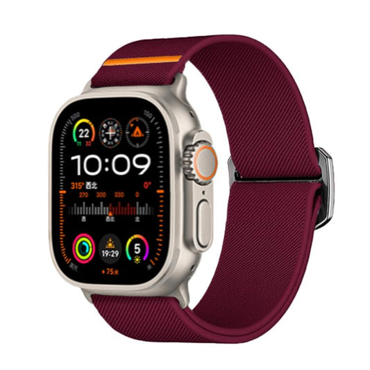 For Apple Watch 46mm / 49mm / 45mm / 44mm Kalebol Bull Bead Buckle Elastic Nylon Watch Band(Wine Red) by Kalebol