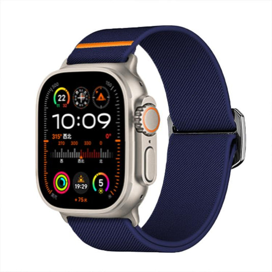 For Apple Watch 46mm / 49mm / 45mm / 44mm Kalebol Bull Bead Buckle Elastic Nylon Watch Band(Midnight Blue) by Kalebol