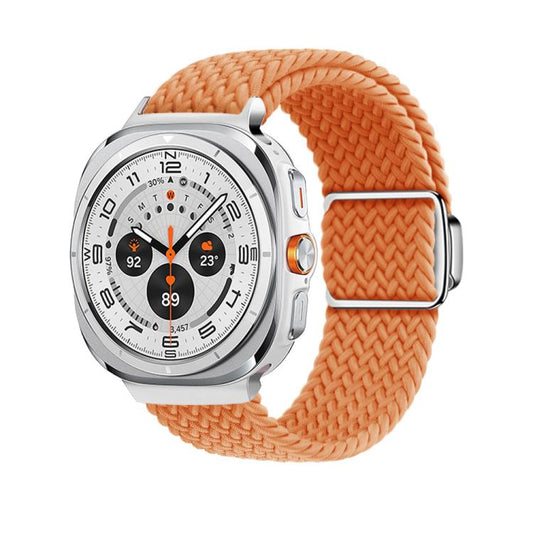 For Samsung Galaxy Watch Ultra 47mm / Ultra 2025 Kalebol Braided Loop Magnetic Silver Buckle Watch Band(Orange) by Kalebol
