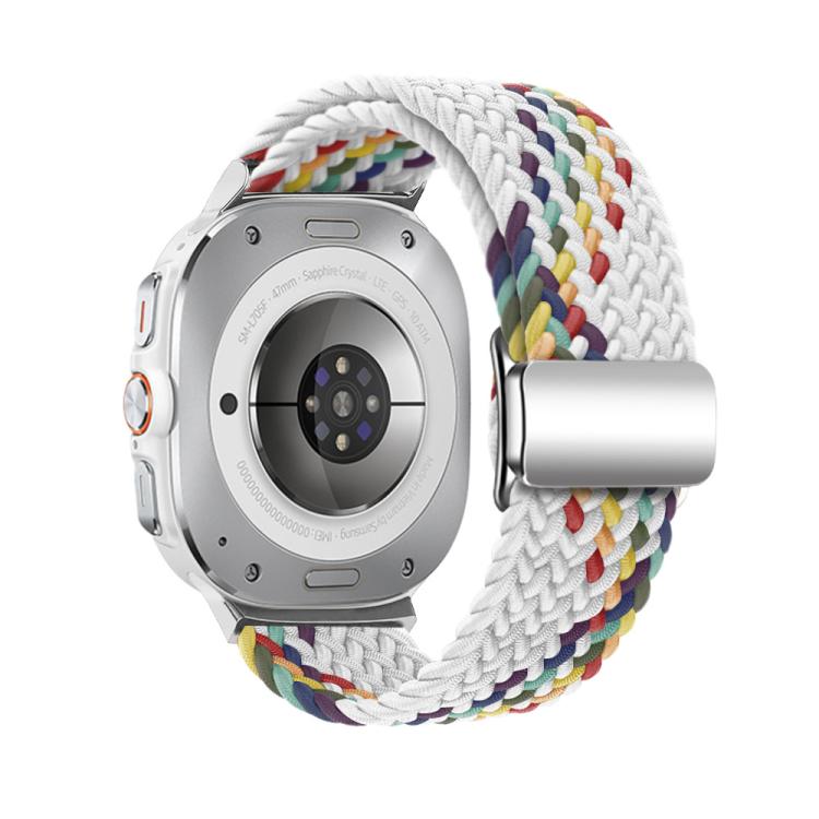 For Samsung Galaxy Watch Ultra 47mm / Ultra 2025 Kalebol Braided Loop Magnetic Silver Buckle Watch Band(White Rainbow) by Kalebol