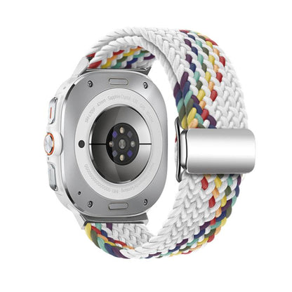 For Samsung Galaxy Watch Ultra 47mm / Ultra 2025 Kalebol Braided Loop Magnetic Silver Buckle Watch Band(White Rainbow) by Kalebol