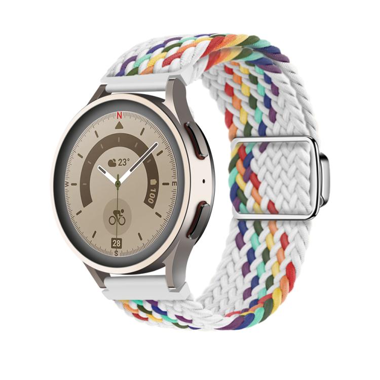 22mm Kalebol Nylon Braided Loop Magnetic Buckle Watch Band(White Rainbow) by Kalebol