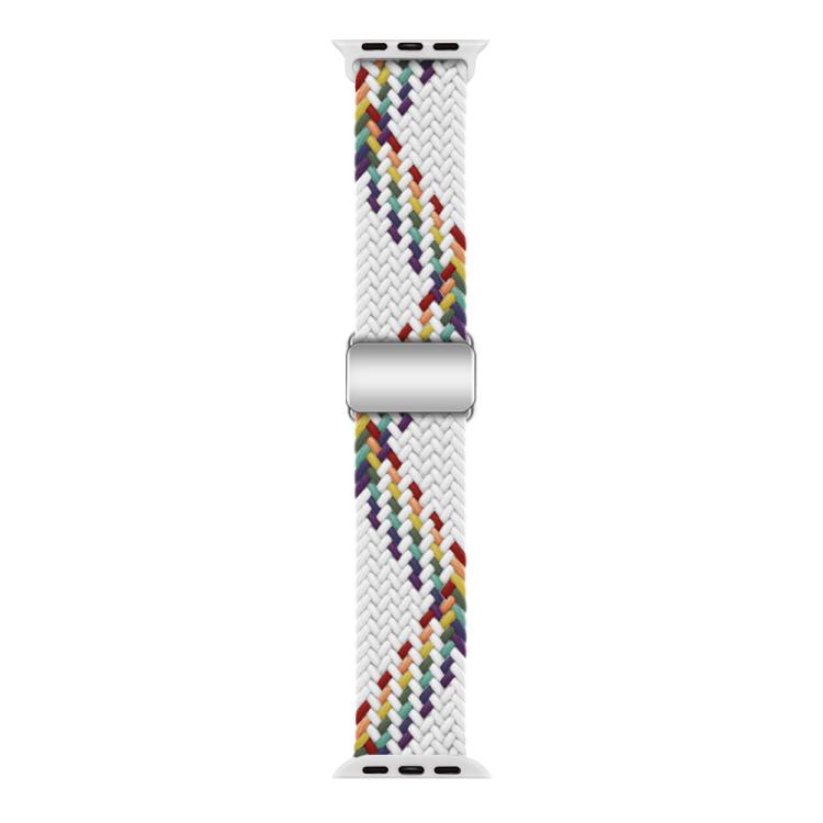For Apple Watch 46mm / 49mm / 45mm / 44mm Kalebol Nylon Loop Magnetic Buckle Watch Band(White Rainbow) by Kalebol