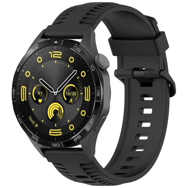 22mm Kalebol Black Buckle Tire Pattern Silicone Watch Band(Black) by Kalebol