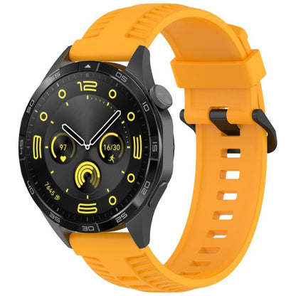 22mm Kalebol Black Buckle Tire Pattern Silicone Watch Band(Yellow) by Kalebol