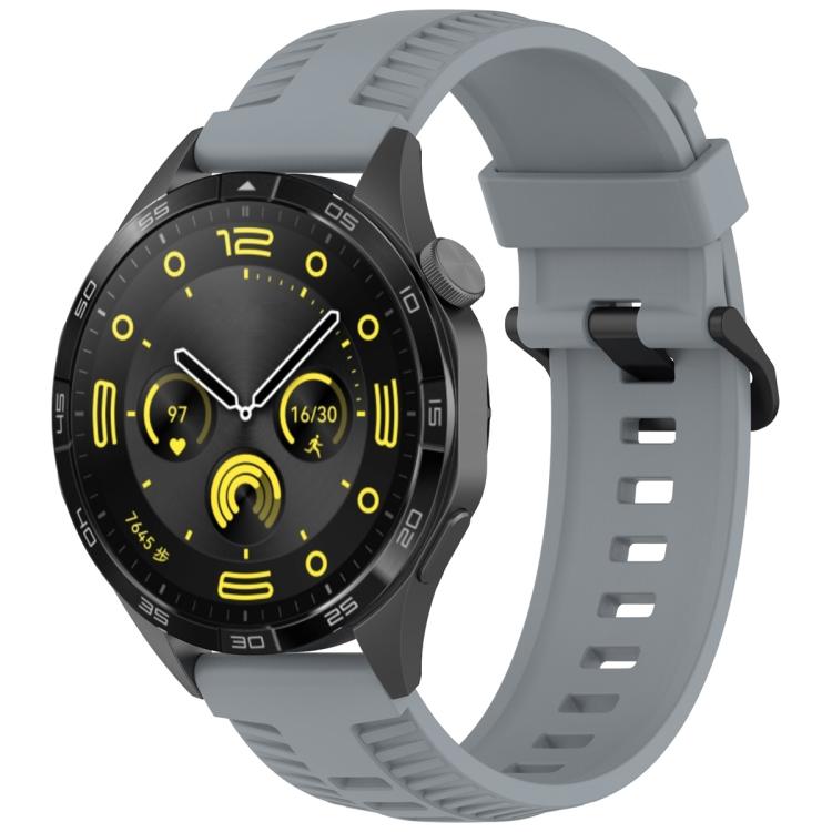 22mm Kalebol Black Buckle Tire Pattern Silicone Watch Band(Grey) by Kalebol