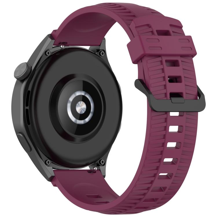 22mm Kalebol Black Buckle Tire Pattern Silicone Watch Band(Wine Red) by Kalebol