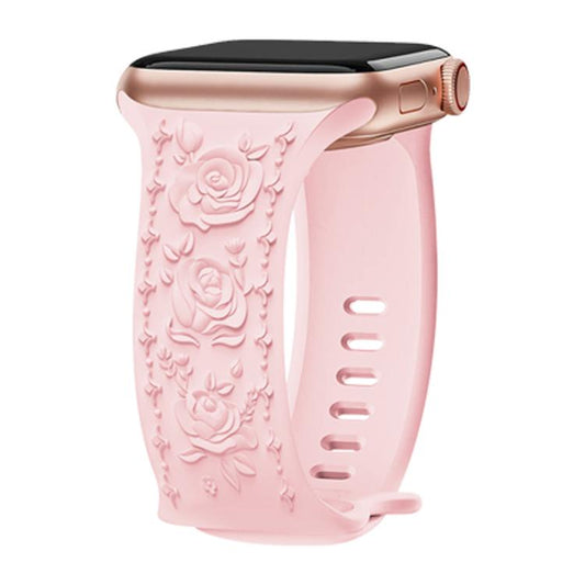 For Apple Watch 46mm / 49mm / 45mm / 44mm Kalebol 8-shaped Buckle Rose Embossed Silicone Watch Band(Pink Sand) by Kalebol
