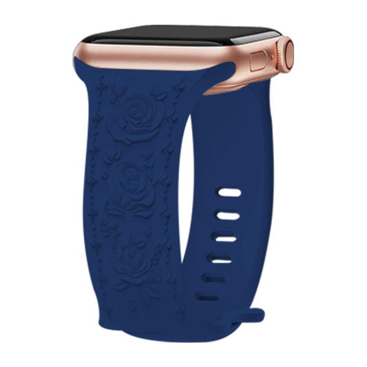 For Apple Watch 46mm / 49mm / 45mm / 44mm Kalebol 8-shaped Buckle Rose Embossed Silicone Watch Band(Navy Blue) by Kalebol
