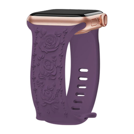 For Apple Watch 46mm / 49mm / 45mm / 44mm Kalebol 8-shaped Buckle Rose Embossed Silicone Watch Band(Crimson Cherry) by Kalebol