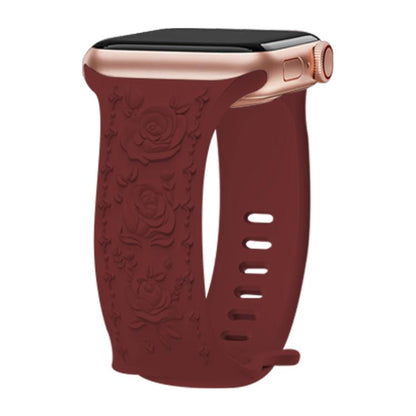 For Apple Watch 46mm / 49mm / 45mm / 44mm Kalebol 8-shaped Buckle Rose Embossed Silicone Watch Band(Wine Red) by Kalebol