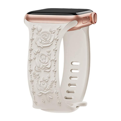 For Apple Watch 46mm / 49mm / 45mm / 44mm Kalebol 8-shaped Buckle Rose Embossed Silicone Watch Band(Starlight) by Kalebol