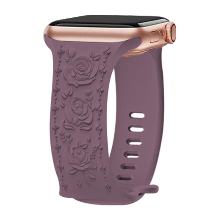 For Apple Watch 46mm / 49mm / 45mm / 44mm Kalebol 8-shaped Buckle Rose Embossed Silicone Watch Band(Smoky Purple) by Kalebol