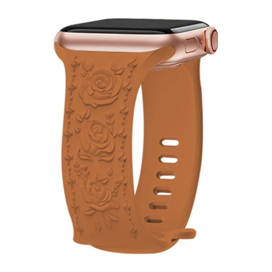 For Apple Watch 46mm / 49mm / 45mm / 44mm Kalebol 8-shaped Buckle Rose Embossed Silicone Watch Band(Brown) by Kalebol