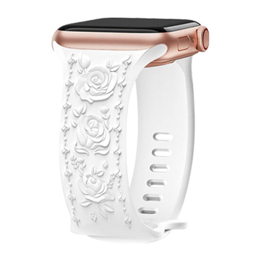 For Apple Watch 42mm / 41mm / 40mm / 38mm Kalebol 8-shaped Buckle Rose Embossed Silicone Watch Band(White) by Kalebol