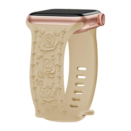 For Apple Watch 42mm / 41mm / 40mm / 38mm Kalebol 8-shaped Buckle Rose Embossed Silicone Watch Band(Milk Tea) by Kalebol