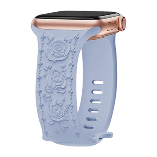 For Apple Watch 42mm / 41mm / 40mm / 38mm Kalebol 8-shaped Buckle Rose Embossed Silicone Watch Band(Light Blue) by Kalebol