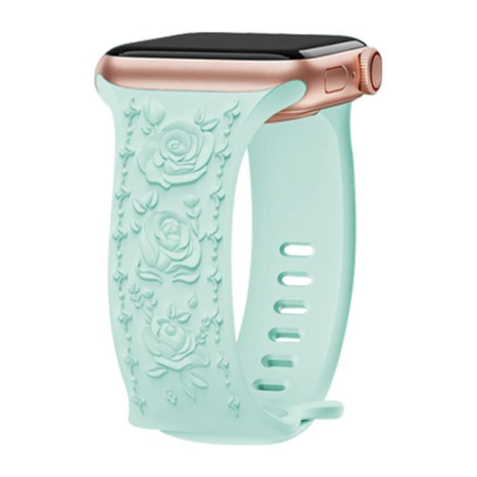 For Apple Watch 42mm / 41mm / 40mm / 38mm Kalebol 8-shaped Buckle Rose Embossed Silicone Watch Band(Light Green) by Kalebol