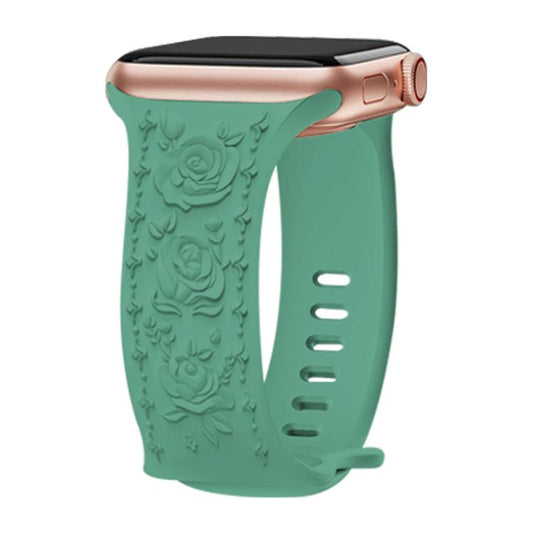 For Apple Watch 42mm / 41mm / 40mm / 38mm Kalebol 8-shaped Buckle Rose Embossed Silicone Watch Band(Pine Green) by Kalebol